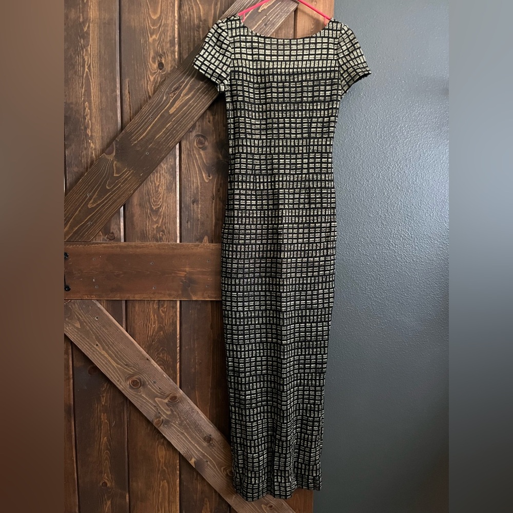 St. John Brand New. Elegant Black and Gold Checkered Dress